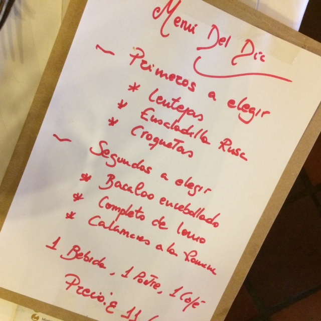 Handwritten menu